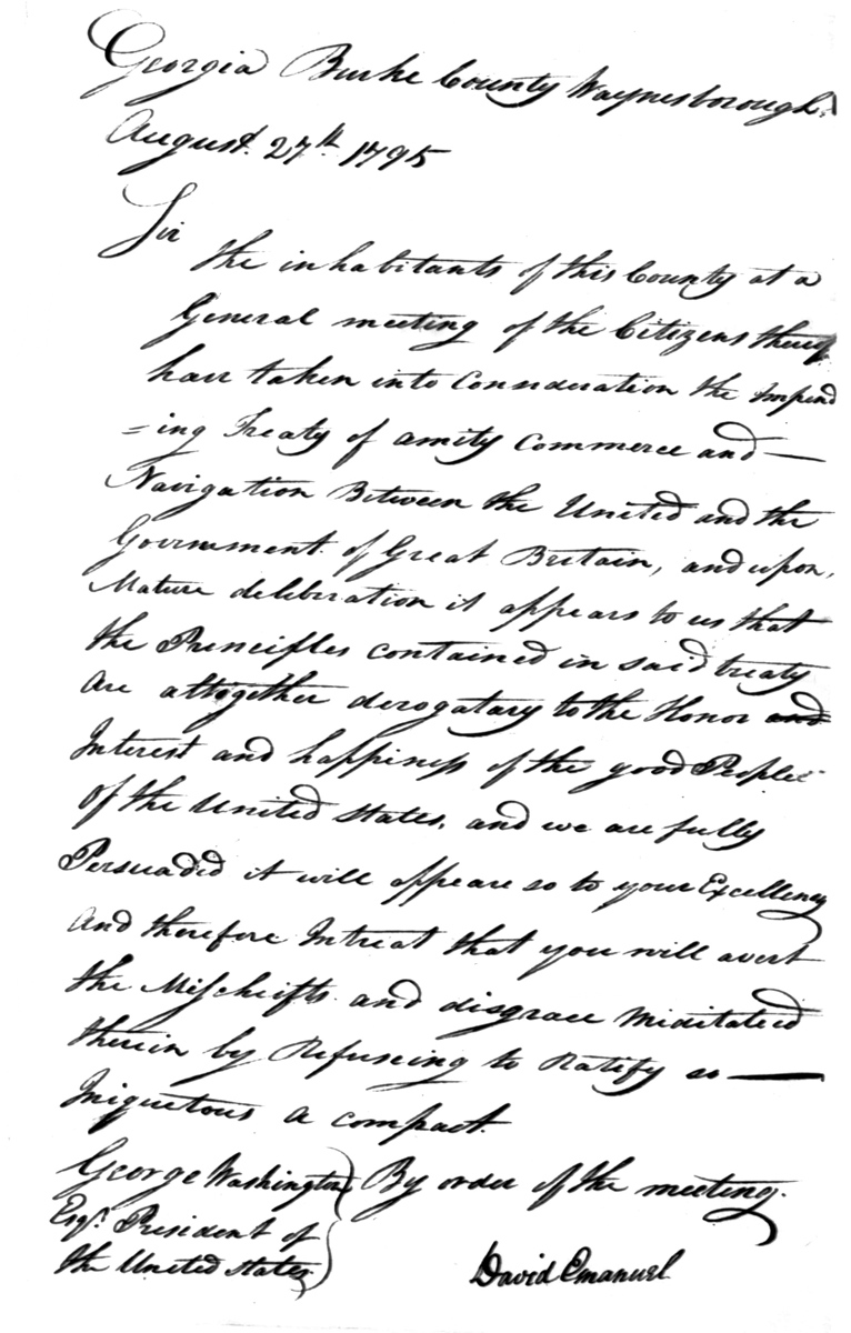 Letter to George Washington from the citizens of Burke County, Georgia